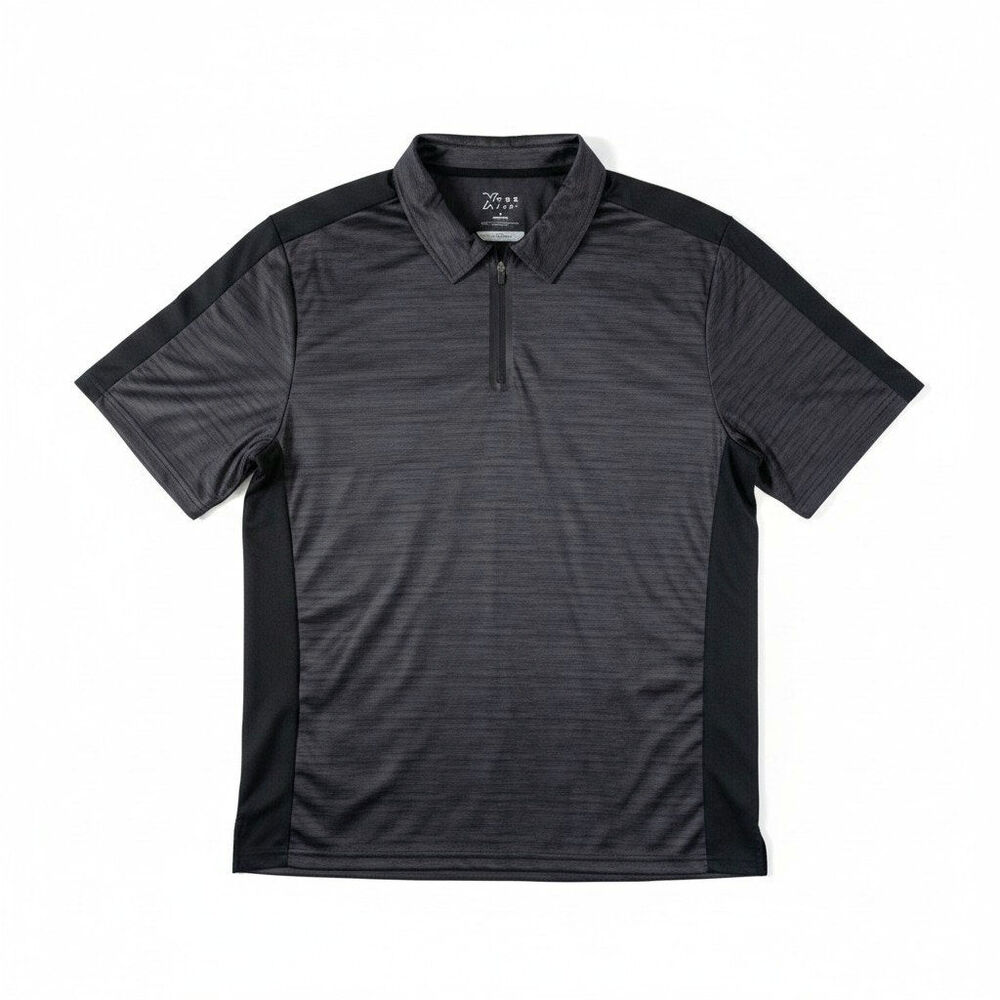 PBX PRO Mens Short Sleeve Shirt Golf Polo Zip Closure Gray Black L Golf Sporty